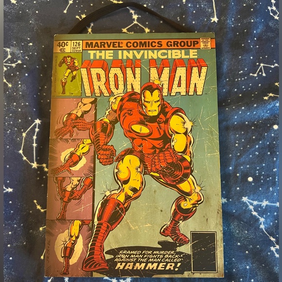 💜 Marvel Iron Man Comic Wooden Wall Decor - Picture 1 of 2